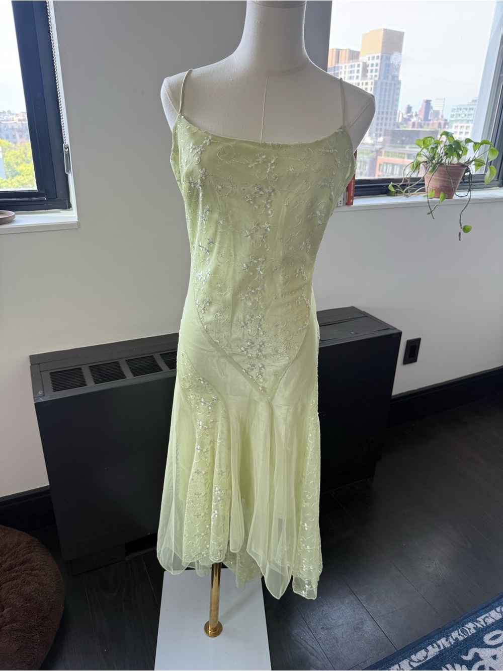 Elegant Light Green Beaded Slip Dress